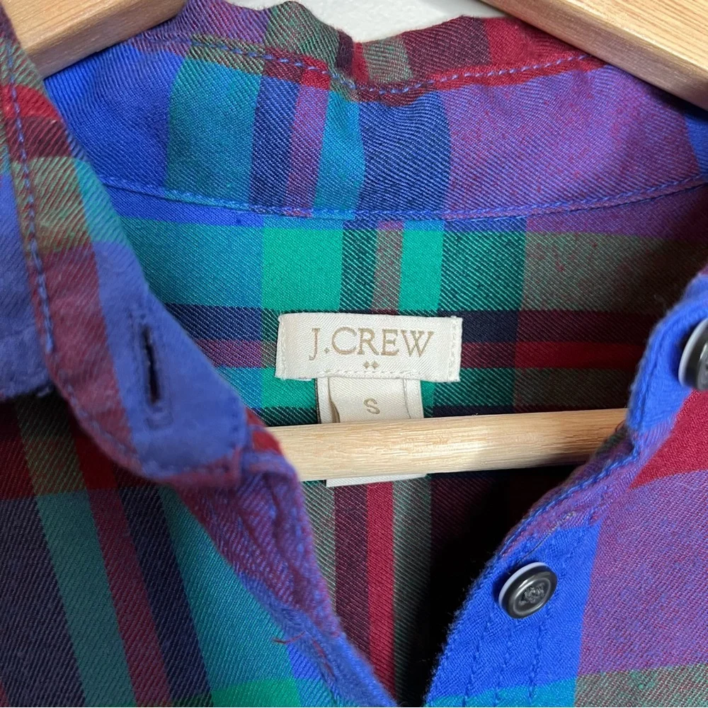 J. Crew Half Button Multi Color Plaid Checkered Long Sleeve Shirt Size Small - Picture 4 of 9